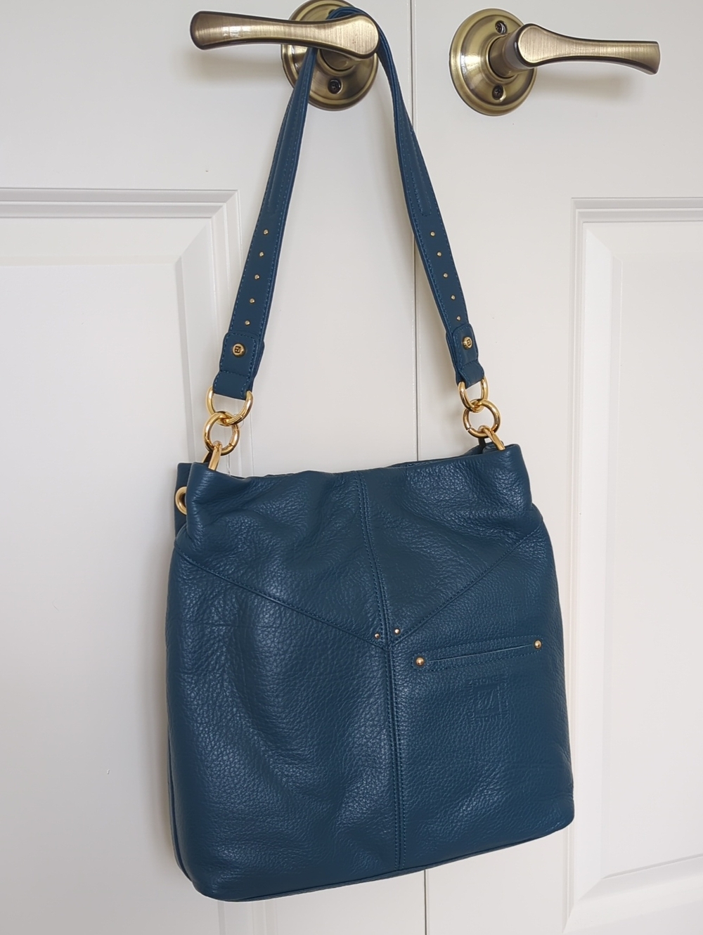 Blue Leather Shoulder Bag with Gold Hardware - NWT